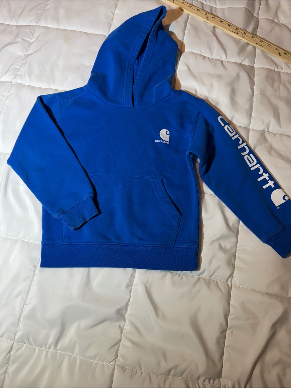 Carhartt Kids Blue Logo Sleeve Hoodie Size 6